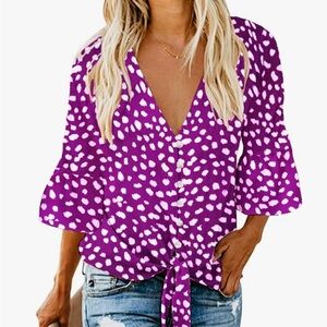 Kancystore Size Small Orchid Polka Dot Women's Top